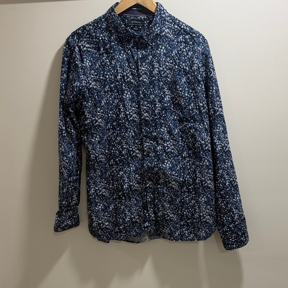Denim & Flower Slim Fit XL Navy Floral Shirt